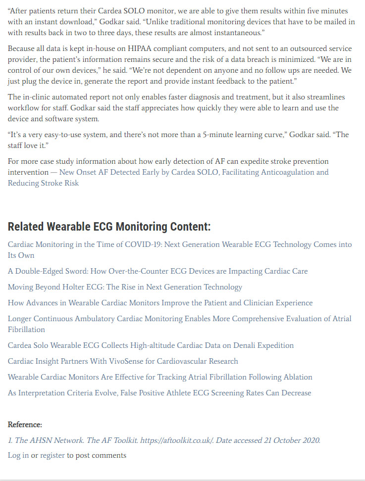 pg 2 article featuring dr godkar about a-fib detection